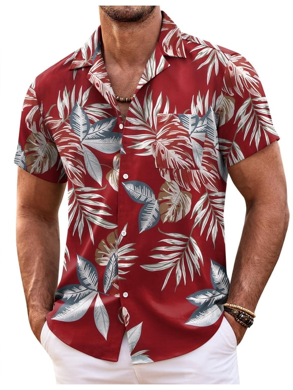 Mens Hawaiian Shirt Short Sleeve Floral Button Down Shirts Tropical Summer Beach Shirts