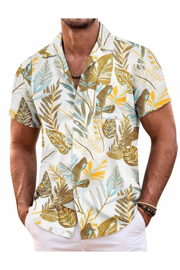 Men Hawaiian Button Down Shirt Short Sleeve Regular Fit Floral Aloha Shirt Summer Outfit