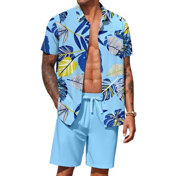 COOFANDY Men's Hawaiian Matching Set Summer Tropical Beach Shirt 2 Piece Outfits Flower Button Down Shirts and Shorts