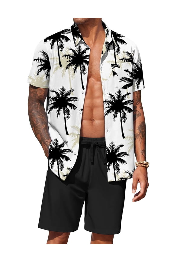 Men's Hawaiian 2 Piece Outfits Summer Beach Matching Set Short Sleeve Floral Shirts and Shorts