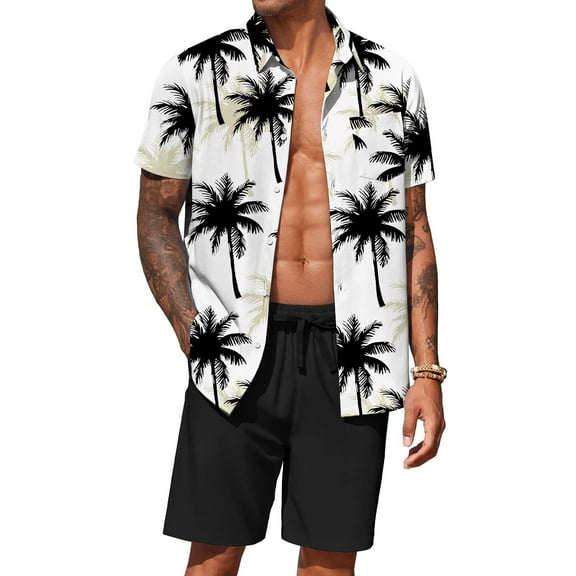 COOFANDY Mens Hawaiian Shirt and Shorts Set 2 Piece Vacation Outfits Floral Button Down Shirt