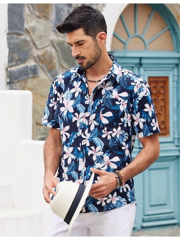 Mens Tropical Shirts Short Sleeve Hawaiian Print Shirts Vacation Beachwear