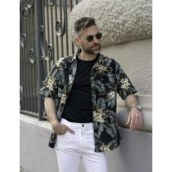 COOFANDY Mens Hawaiian Shirts Short Sleeve Casual Button Down Tropical Beach Shirt