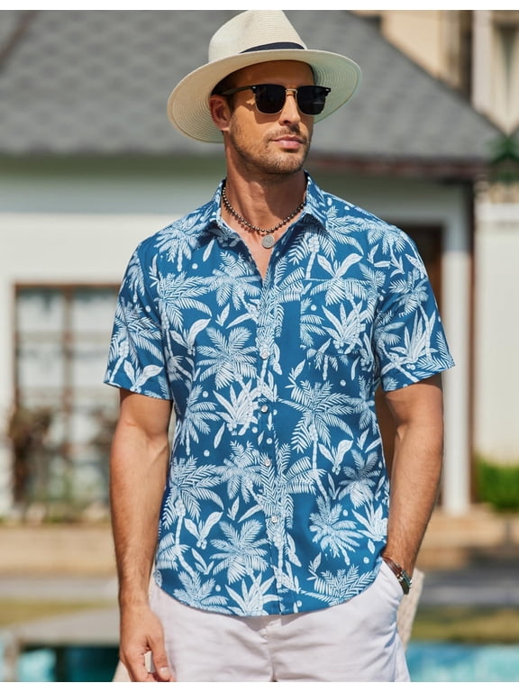 Mens Tropical Shirts Short Sleeve Hawaiian Print Shirts Vacation Beachwear
