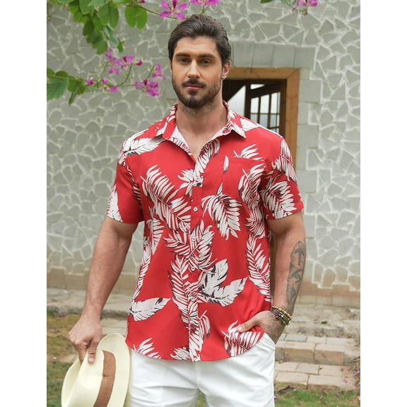 COOFANDY Mens Hawaiian Shirts Short Sleeve Casual Button Down Tropical Beach Shirt
