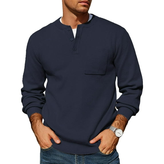 COOFANDY Mens Lightweight Sweater Crew Neck Soft Knitted Pullover with Pocket 3 Button Up Henley Shirts Warm Thermal Sweatshirt Tan