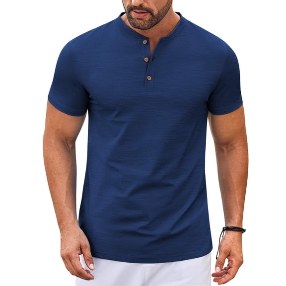 COOFANDY Men's Short Sleeve Summer Button Down Shirt Relaxed Fit Henley Shirts for Men