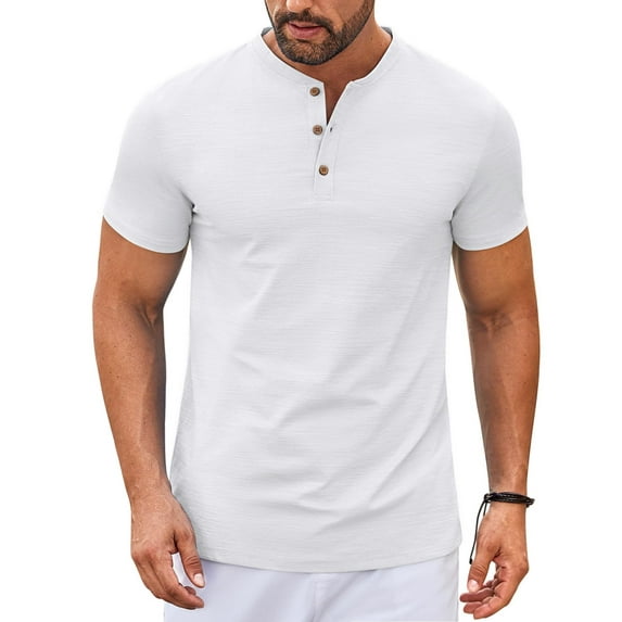 COOFANDY Henley Short Sleeve Shirts for Men Lightweight Breathable Button Down Shirts Summer T Shirts for Men