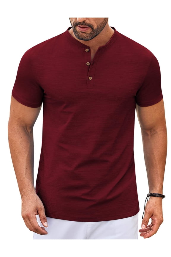Mens Henley Shirts Short Sleeve Casual Stylish T Shirts Casual Summer Basic Tee