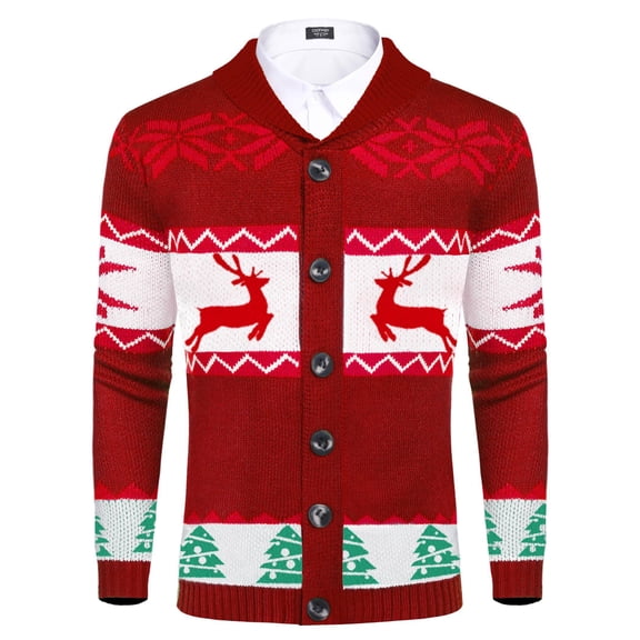 COOFANDY Mens Holiday Sweater Reindeer Cardigan Ugly Sweaters