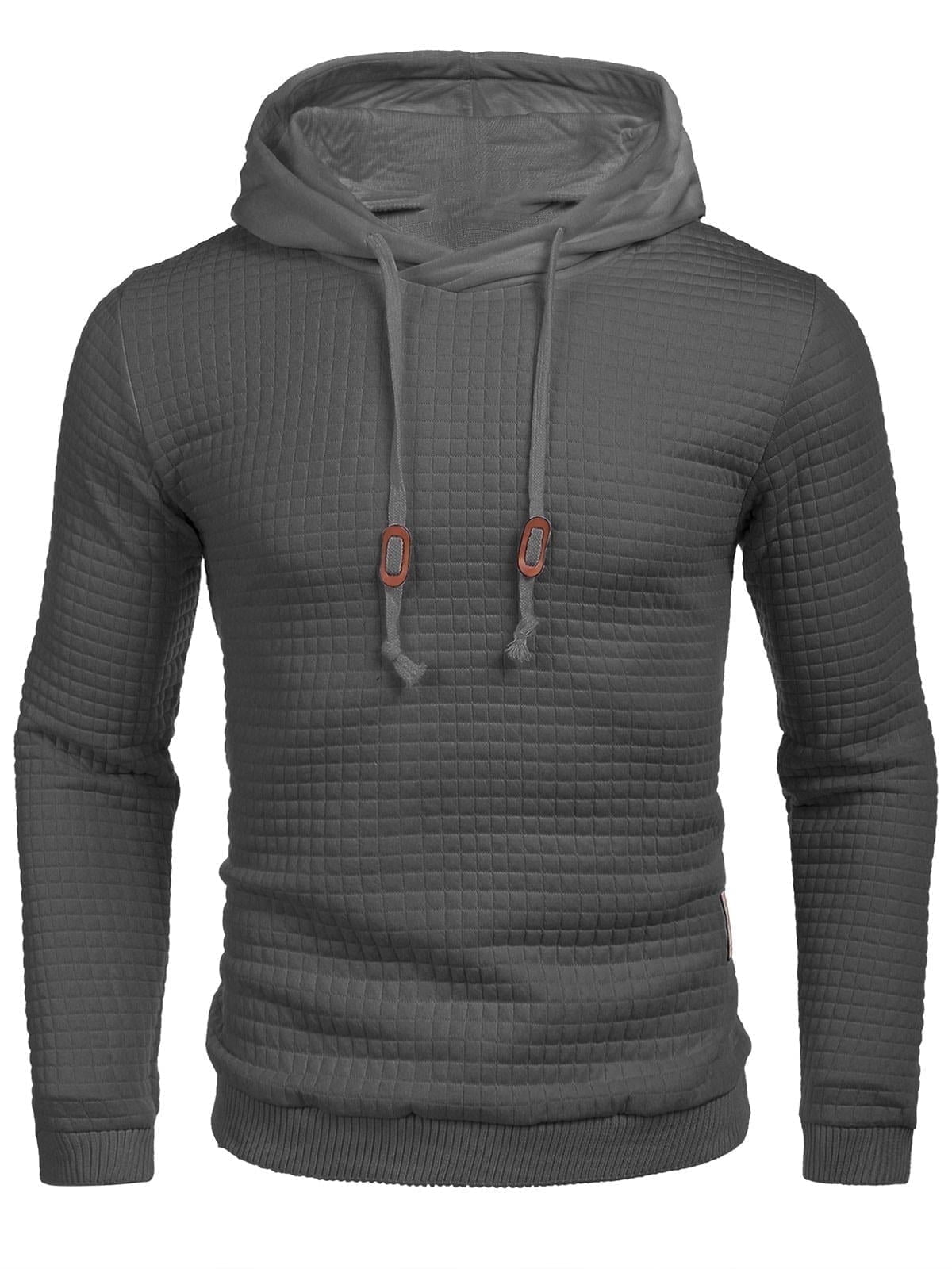 COOFANDY Men's Hooded Sweatshirt - Waffle Knit Pullover, Drawstring Hood, Dark Gray Large