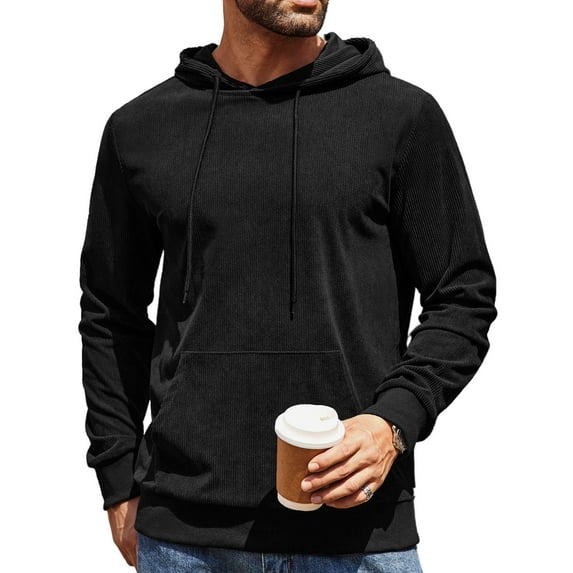 COOFANDY Men's Fashion Hooded Sweatshirt Casual Corduroy Long Sleeve Pullover Hoodies with Pocket