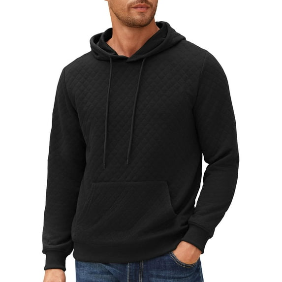 COOFANDY Mens Hooded Sweatshirt Long Sleeve Quilted Sweatshirt Casual Fashion Pullover Hoodies with Pocket