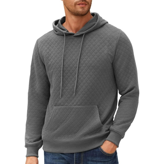 COOFANDY Mens Hooded Sweatshirt Long Sleeve Quilted Sweatshirt Casual Fashion Pullover Hoodies with Pocket