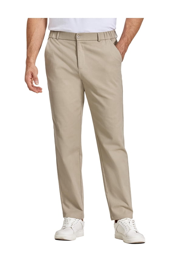 Mens Khaki Chino Pants Casual Stretch Slacks Relaxed Fit Elastic Waist Travel Pants with Pockets
