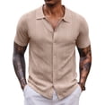 thumbnail image 1 of COOFANDY Mens Knit Button Down Shirt Short Sleeve Casual Polo Shirts Vintage Summer Beach Shirts Coffee, 1 of 5
