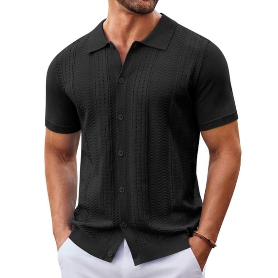COOFANDY Mens Button Down Shirt Short Sleeve Polo Shirts Casual Vintage Beach Shirt Summer Shirts