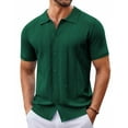 thumbnail image 1 of COOFANDY Mens Knit Button Down Shirt Short Sleeve Summer Casual Shirts Vintage Beach Vacation Shirts Evergreen M, 1 of 3