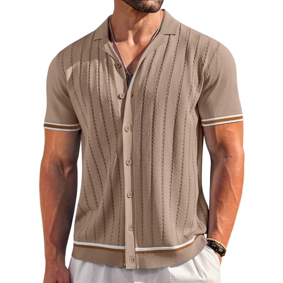 COOFANDY Mens Knit Button Up Shirts Short Sleeve Button Up Men Casual Summer Beach Shirt