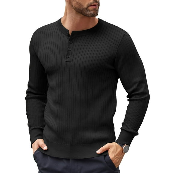 COOFANDY Mens Knit Sweater Casual Henley Shirts Long Sleeve Pullover Sweater Button Down Shirts Fall Tops