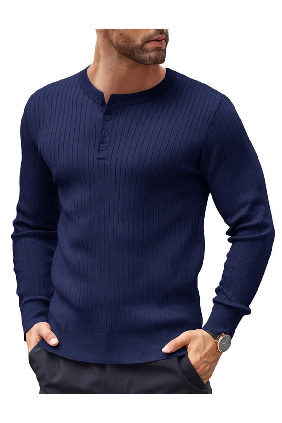 Mens Knit Sweater Casual Henley Shirts Long Sleeve Pullover Sweater Button Down Shirts Fall Tops