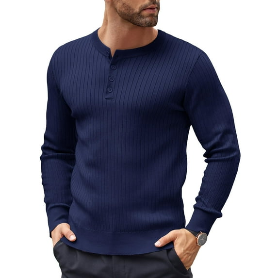 COOFANDY Mens Knit Sweater Casual Henley Shirts Long Sleeve Pullover Sweater Button Down Shirts Fall Tops