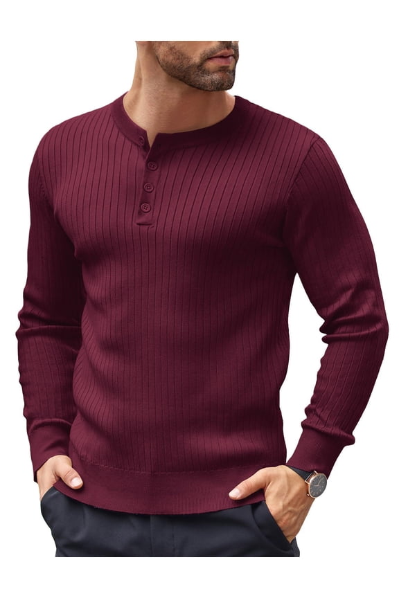 Mens Knit Sweater Casual Henley Shirts Long Sleeve Pullover Sweater Button Down Shirts Fall Tops