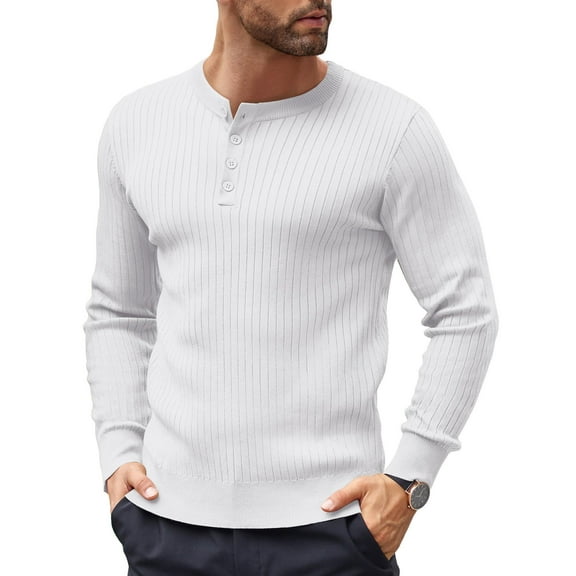 COOFANDY Mens Knit Sweater Casual Henley Shirts Long Sleeve Pullover Sweater Button Down Shirts Fall Tops