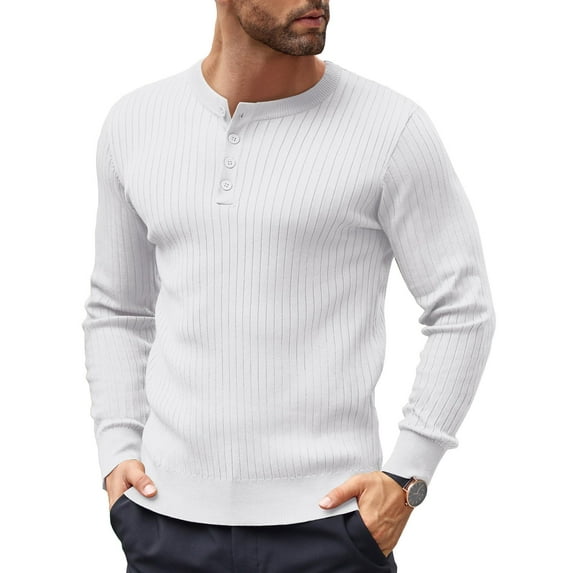 COOFANDY Mens Knit Sweater Casual Henley Shirts Long Sleeve Pullover Sweater Button Down Shirts Fall Tops
