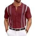 thumbnail image 1 of COOFANDY Mens Knit Polo Casual Stylish Collared Shirt Short Sleeve Crochet Button Down Shirt Beach Vacation Striped Shirts, 1 of 6