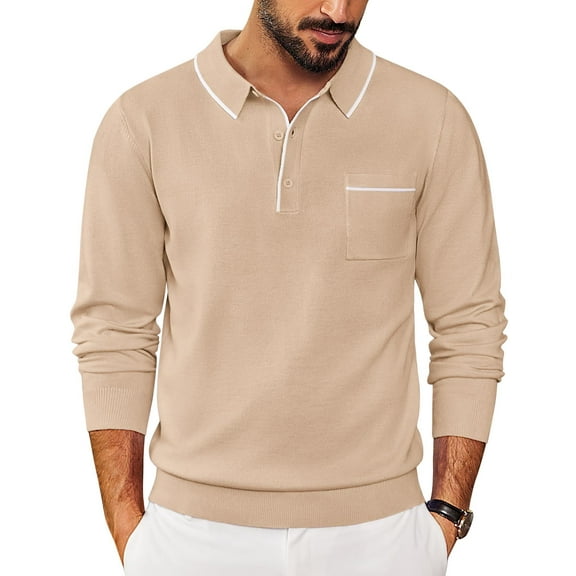 COOFANDY Knit Polo for Men Long Sleeve Collared Sweater Polo Business Casual Polos with Pocket