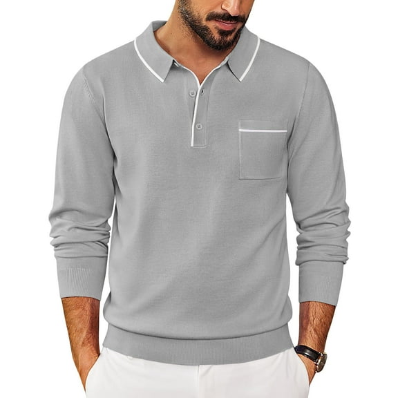 COOFANDY Knit Polo for Men Long Sleeve Collared Sweater Polo Business Casual Polos with Pocket