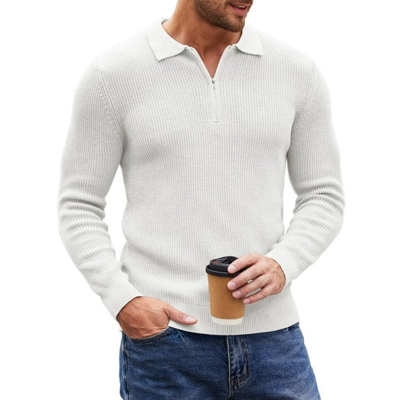 COOFANDY Men Quarter Zip Up Pullover Sweater Knitted Dress Lightweight Polo Shirt