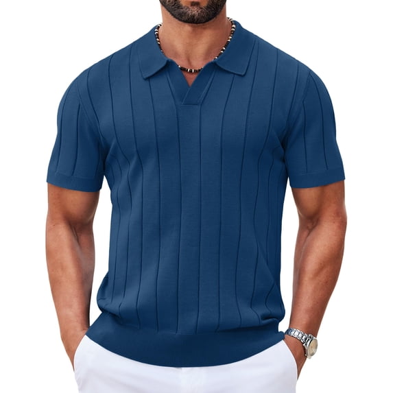 COOFANDY Mens Knit Polo Shirt Short Sleeve Mens Knit Shirt Summer Vacation Polo Shirt Golf Ghirts for Men