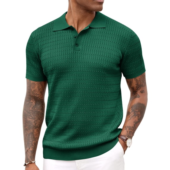 COOFANDY Mens Knit Polo Shirt Short Sleeve Vintage Textured Casual Golf Shirts Summer Beach Top