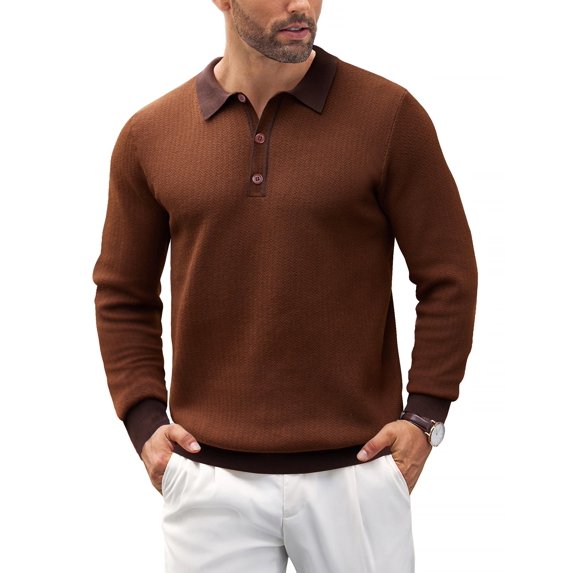 COOFANDY Mens Knit Polo Shirts Casual Classic Polo Shirts Long Sleeve Collared Sweater