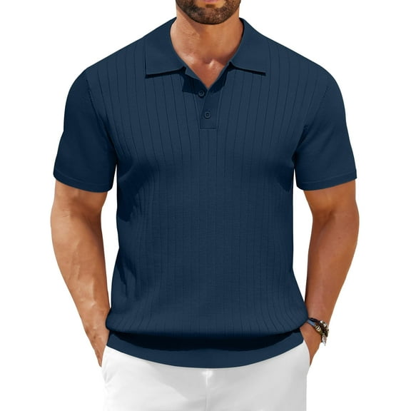 COOFANDY Mens Knit Polo Shirts Casual Collared Shirts Short Sleeve Ribbed Knit T Shirts Summer Golf Shirts