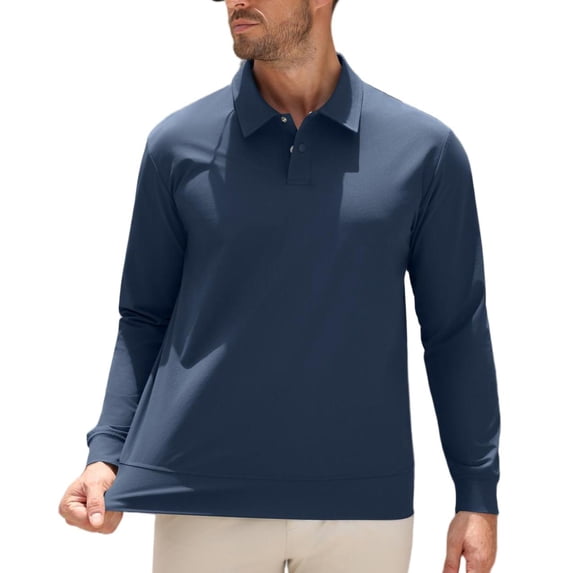 COOFANDY Mens Knit Polo Shirts, Casual Dress Shirt Long Sleeve Classic Polo Pullover Snap Golf Shirts Business Casual Outfits Tops for Men