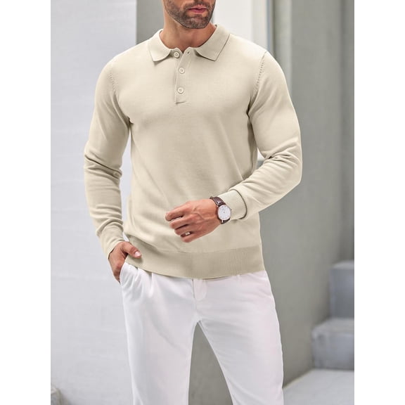 COOFANDY Mens Knit Polo Shirts Casual Long Sleeve Classic Polo Shirts Button Down Golf Shirts