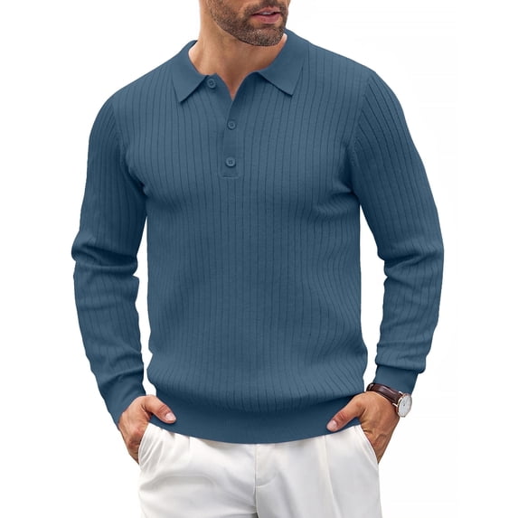 COOFANDY Mens Knit Polo Shirts Casual Long Sleeve Classic Polo Shirts Button Down Golf Shirts