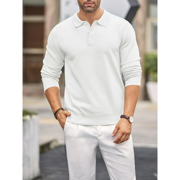 COOFANDY Mens Knit Polo Shirts Casual Long Sleeve Classic Polo Shirts Button Down Golf Shirts