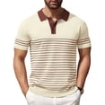 thumbnail image 1 of COOFANDY Mens Knit Polo Shirts Casual Short Sleeve Striped Polo Top Shirts Button Down Business Shirts, 1 of 5