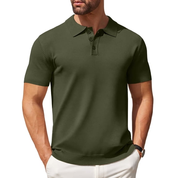 COOFANDY Mens Knit Polo Shirts Casual Short Sleeve Classic Polo Top Shirts Button Down Business Shirts