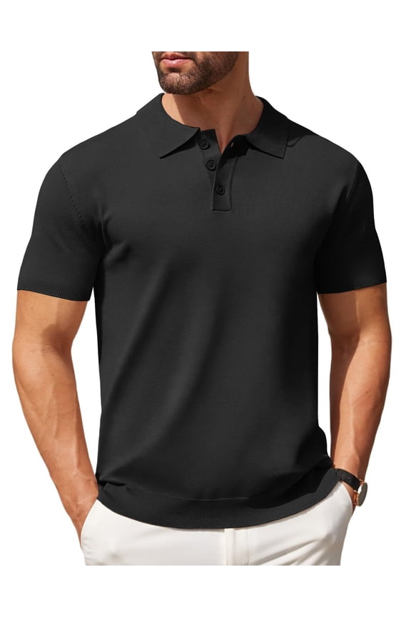 Mens Knit Polo Shirts Casual Short Sleeve Classic Polo Top Shirts Button Down Business Shirts