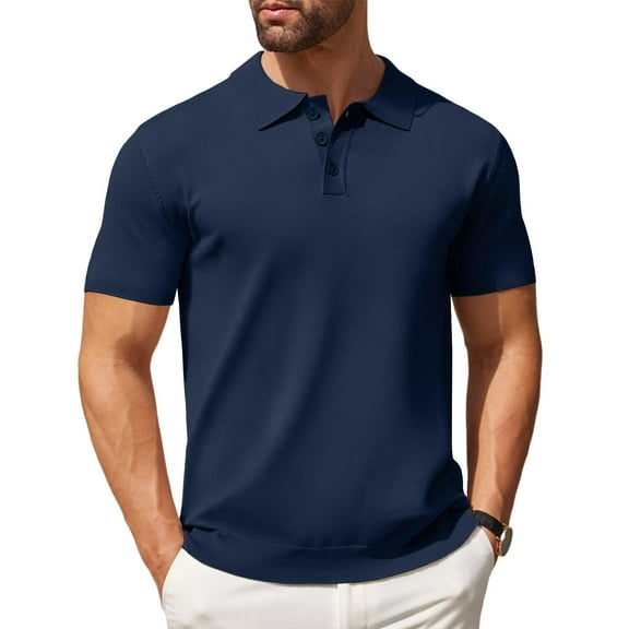 COOFANDY Mens Knit Polo Shirts Casual Short Sleeve Classic Polo Top Shirts Button Down Business Shirts