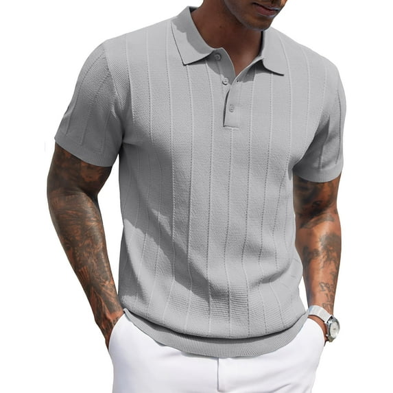 COOFANDY Mens Knit Polo Shirts Short Sleeve Ribbed Textured Polo Shirt Lightweight Casual Golf Shirts Collared T Shirt