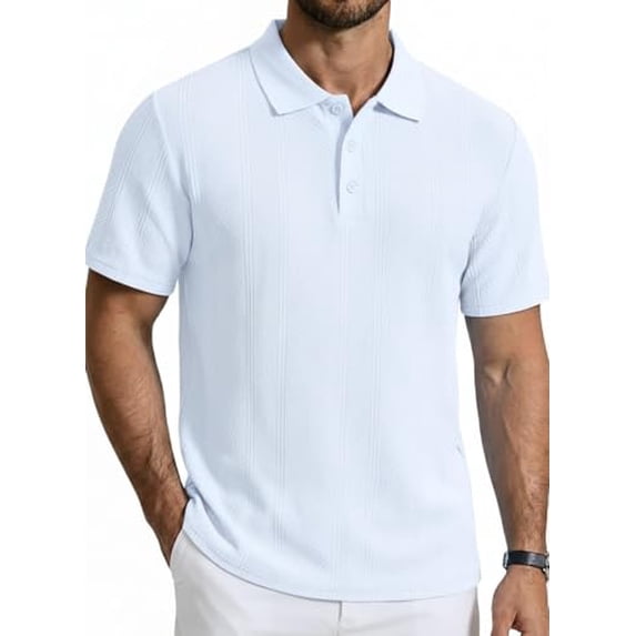 COOFANDY Mens Knit Polo Shirts Short Sleeve Vintage Textured Casual Button Polo Shirt Fashion Golf T-Shirt