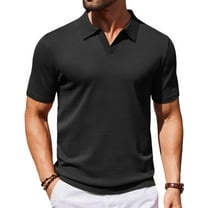 COOFANDY Mens Knit Polo Shirts V Neck Short Sleeve Stretch Polo T Shirt Casual Golf Shirts