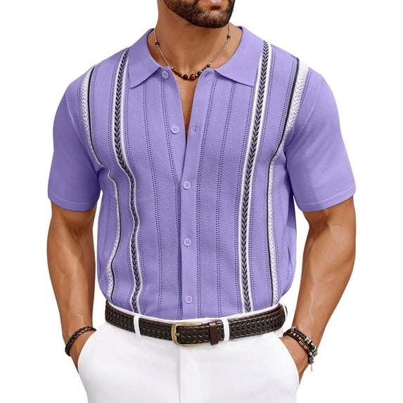 COOFANDY Mens Knitted Shirts Vintage Short Sleeve Textured Shirts Summer Regular Fit Lightweight Cruise Shirts