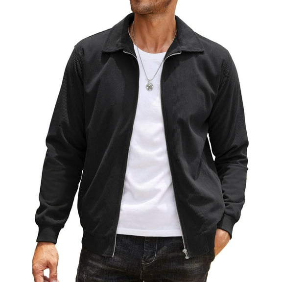 COOFANDY Mens Light Weight Casual Jacket Corduroy Vintage Zip Up Jacket Retro Bomber Jacket